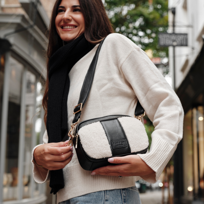 Black Leather & Faux Fleece Original Bag