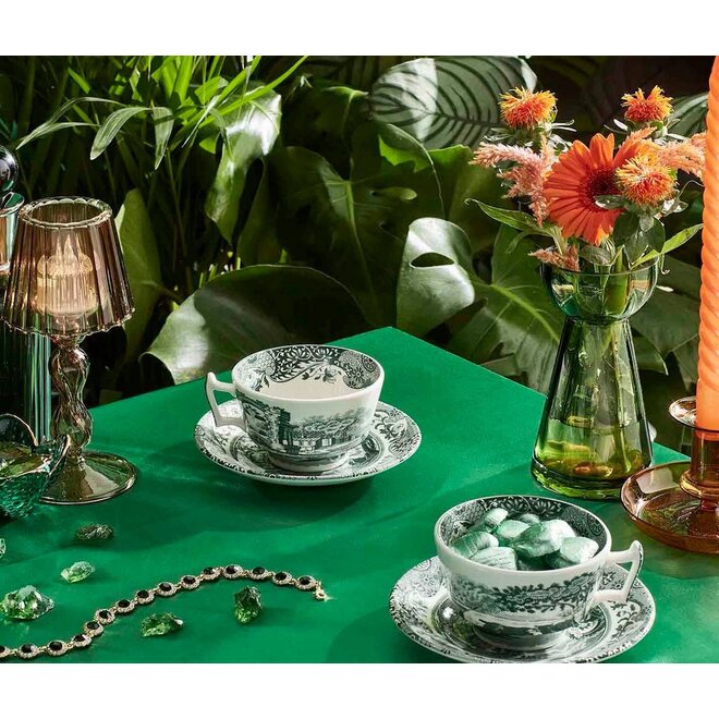 Green Italian Teacup & Saucer