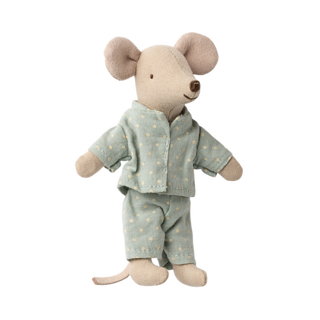 Little Brother Mouse in Matchbox - Blue with White Polka Dots