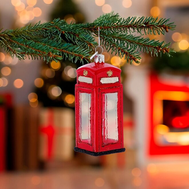 Noble Gems British Phone Booth Glass Ornament