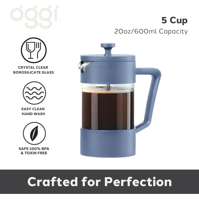 Oggi 5 Cup Borosilicate Glass French Press (Blue)