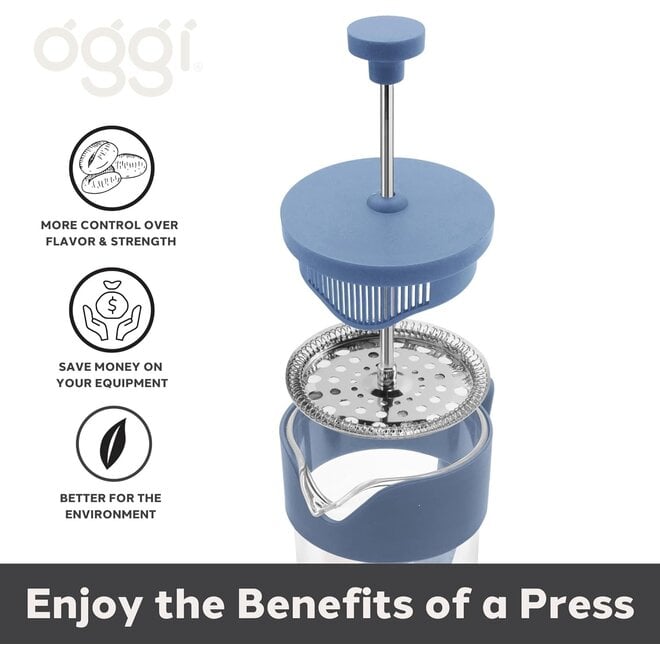 Oggi 5 Cup Borosilicate Glass French Press (Blue)