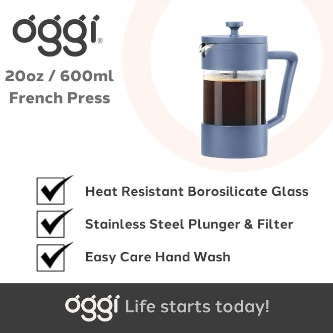 Oggi 5 Cup Borosilicate Glass French Press (Blue)