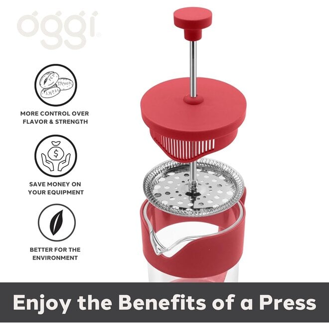 Oggi 5 Cup Borosilicate Glass French Press (Red)