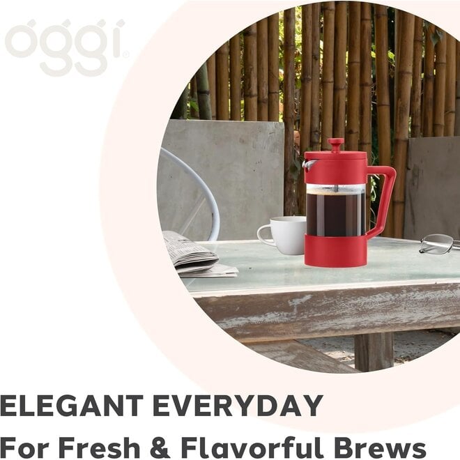 Oggi 5 Cup Borosilicate Glass French Press (Red)
