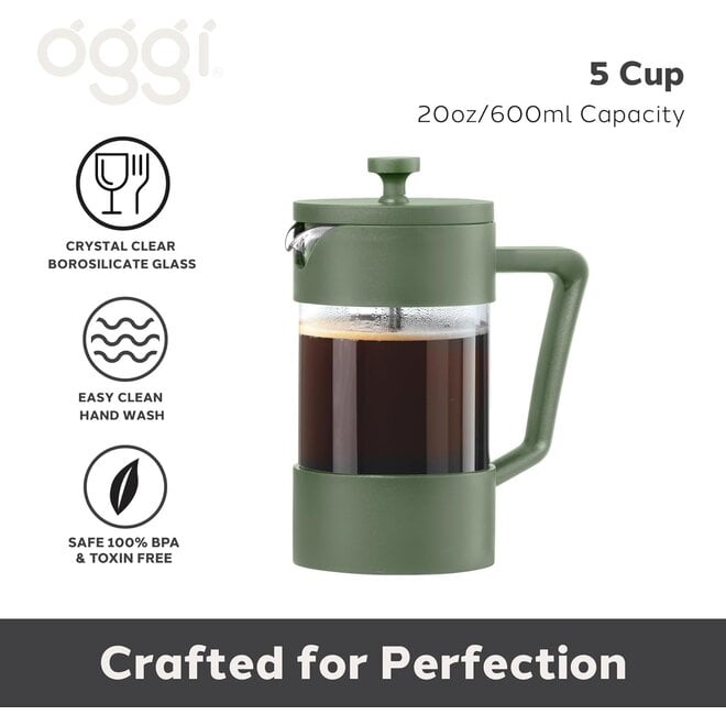 Oggi 5 Cup Borosilicate Glass French Press (Green)