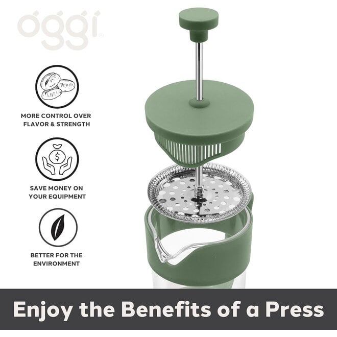 Oggi 5 Cup Borosilicate Glass French Press (Green)