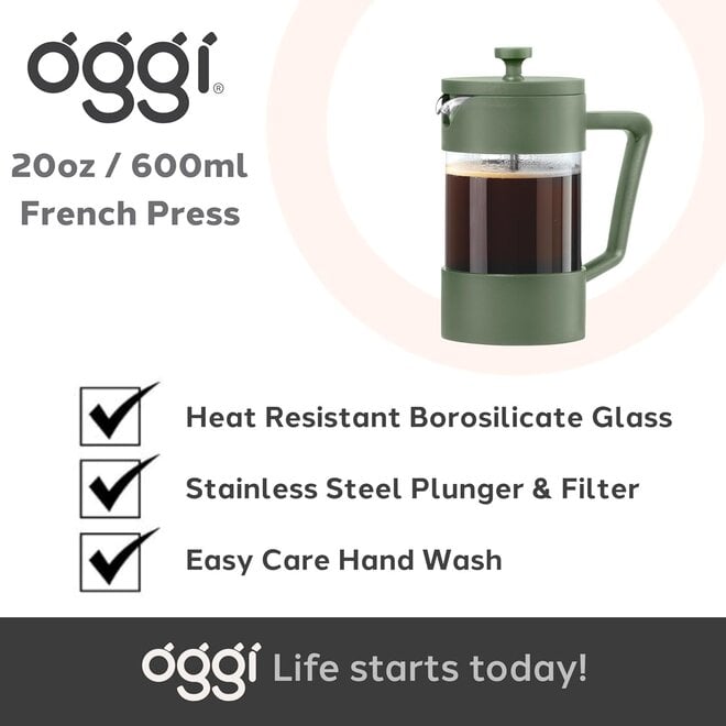 Oggi 5 Cup Borosilicate Glass French Press (Green)