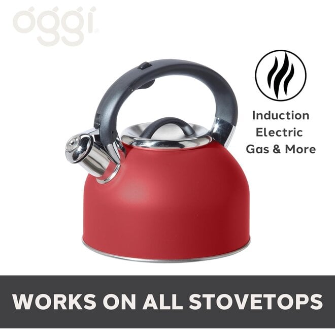 Oggi Stainless Steel 1.9L Whistling Tea Kettle (Red)