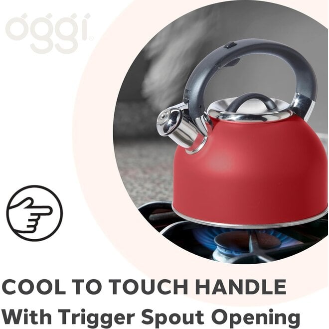 Oggi Stainless Steel 1.9L Whistling Tea Kettle (Red)