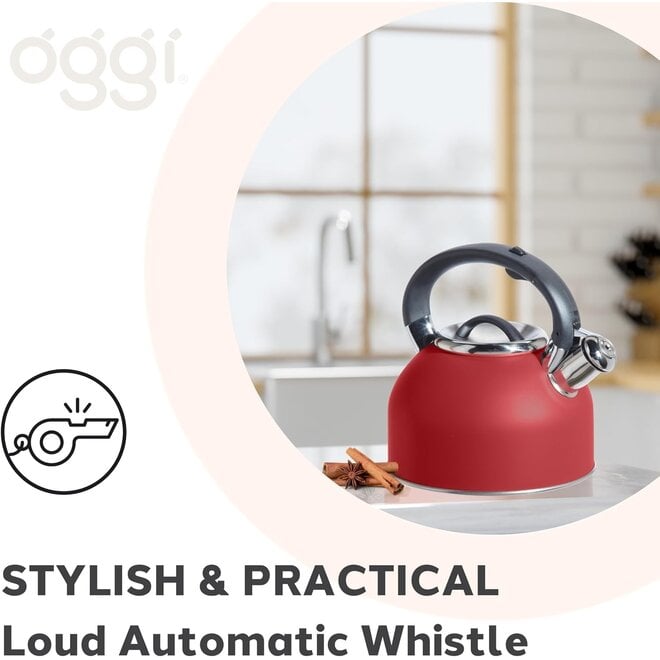 Oggi Stainless Steel 1.9L Whistling Tea Kettle (Red)