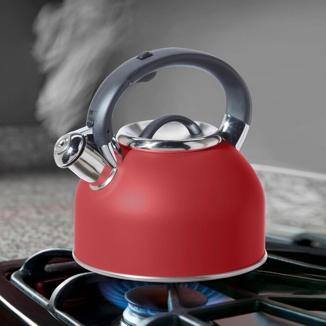 Oggi Stainless Steel 1.9L Whistling Tea Kettle (Red)