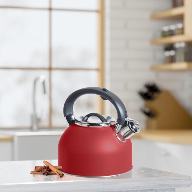 Oggi Stainless Steel 1.9L Whistling Tea Kettle (Red)