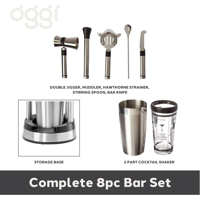 Oggi Stainless Steel Bar Tool Set with Cocktail Shaker