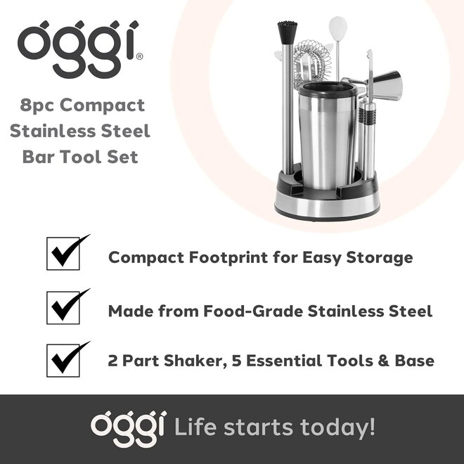 Oggi Stainless Steel Bar Tool Set with Cocktail Shaker