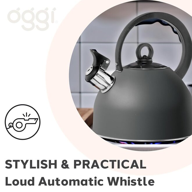 Oggi Stovetop 1.7L Whistling Tea Kettle (Black)