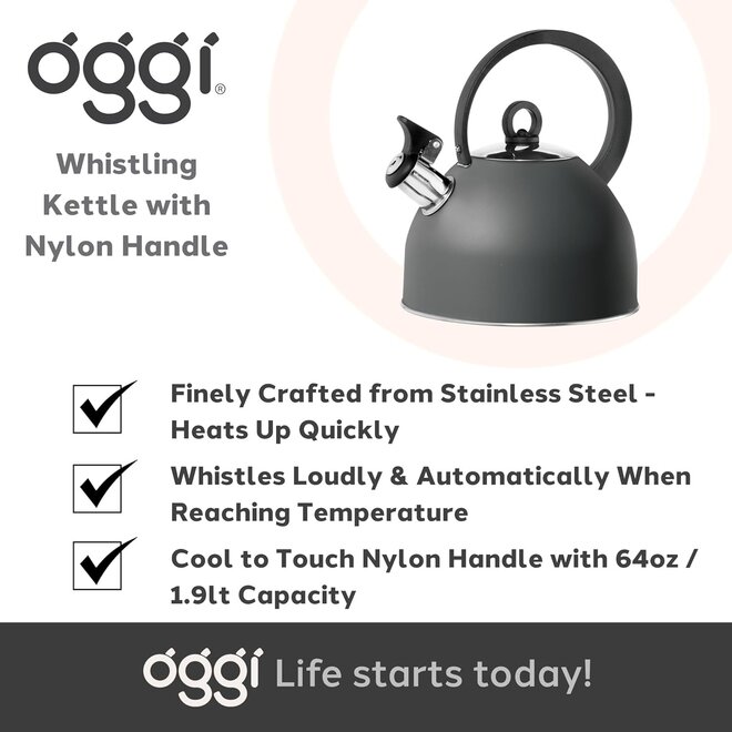 Oggi Stovetop 1.7L Whistling Tea Kettle (Black)