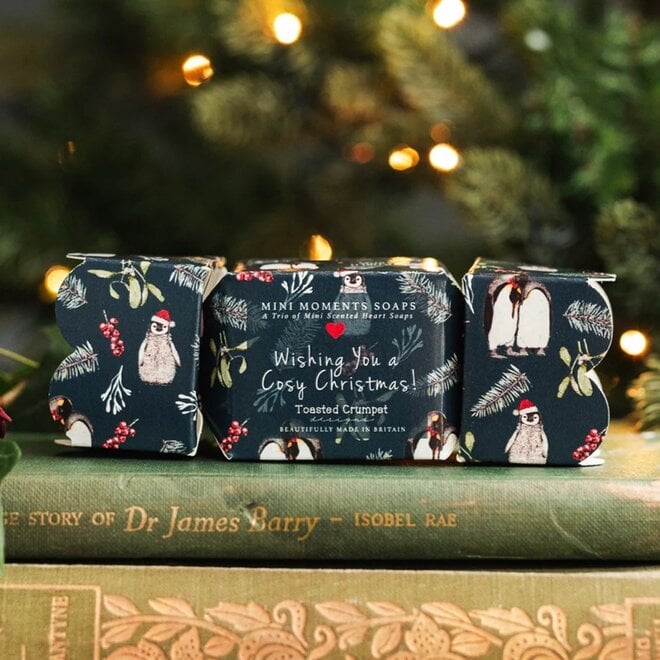 Christmas Penguins Trio of Heart Soaps Cracker
