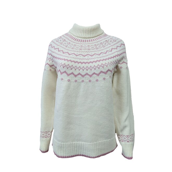 Fair Isle Natural/Rose Deep Crew Neck Jumper