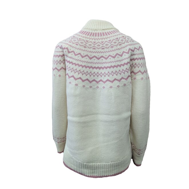 Fair Isle Natural/Rose Deep Crew Neck Jumper