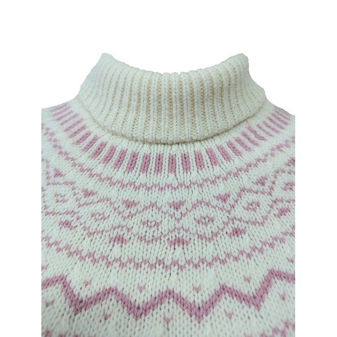 Fair Isle Natural/Rose Deep Crew Neck Jumper