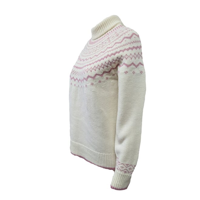 Fair Isle Natural/Rose Deep Crew Neck Jumper
