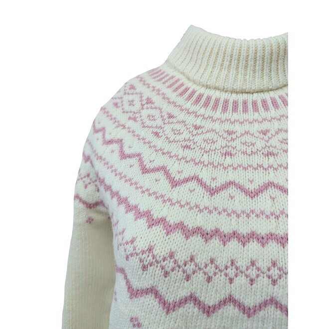 Fair Isle Natural/Rose Deep Crew Neck Jumper