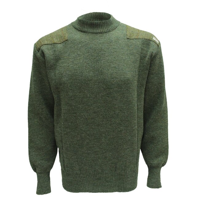 Drover Crew Neck Sweater with Harris Tweed Derby Tweed Patches