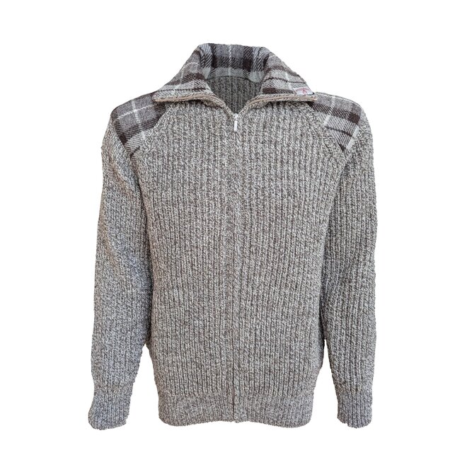 Shetlander Full Zip Natural/Twist Cardigan with Harris Tweed Patches