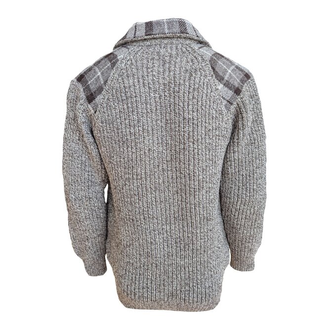 Shetlander Full Zip Natural/Twist Cardigan with Harris Tweed Patches