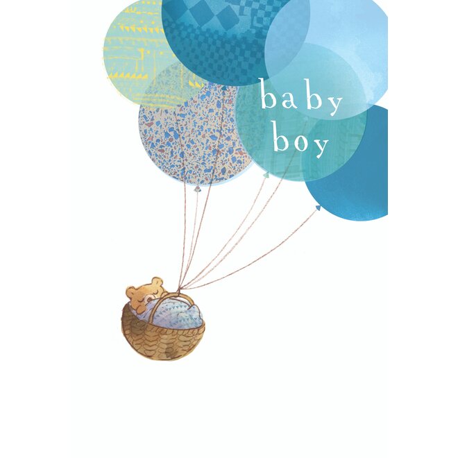 Baby Boy Bear with Balloons New Baby Card