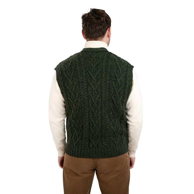 Men's Army Green Aran Sleeveless Cardigan