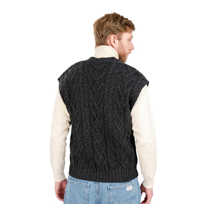 Men's Medium Aran Grey Sleeveless Cardigan