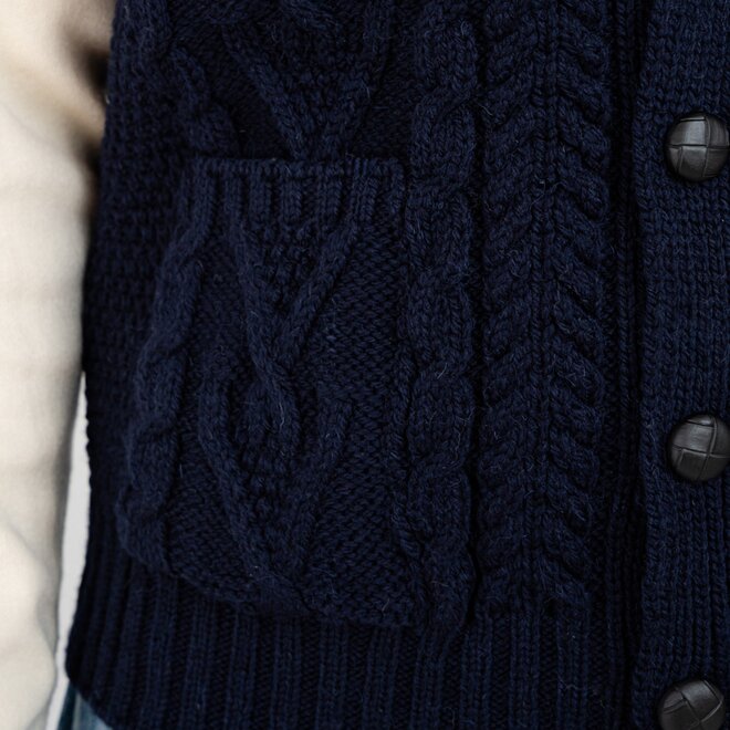 Men's Navy Aran Sleeveless Cardigan