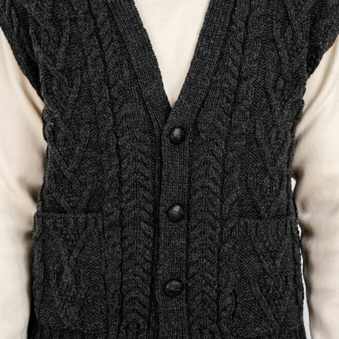 Men's Charcoal Aran Sleeveless Cardigan