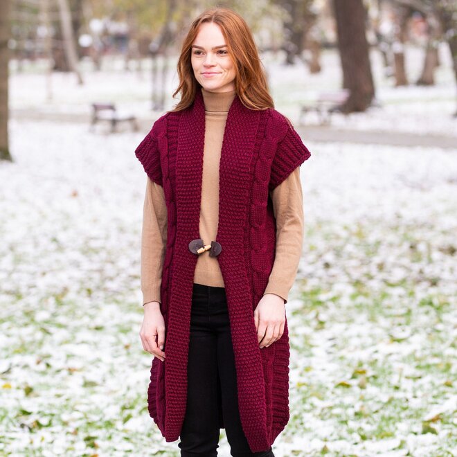 Sleeveless Wine Shawl Collar Cardigan