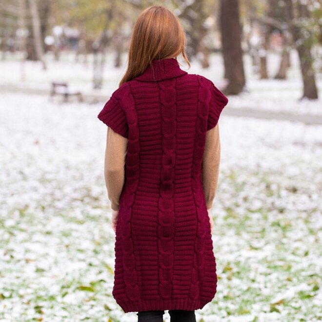 Sleeveless Wine Shawl Collar Cardigan