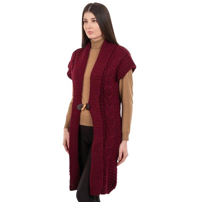 Sleeveless Wine Shawl Collar Cardigan