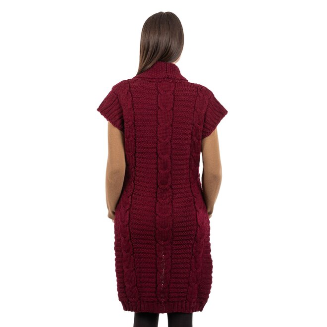 Sleeveless Wine Shawl Collar Cardigan