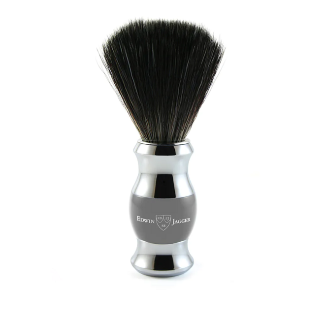 Edwin Jagger Grey & Chrome Shaving Brush (Black Synthetic)