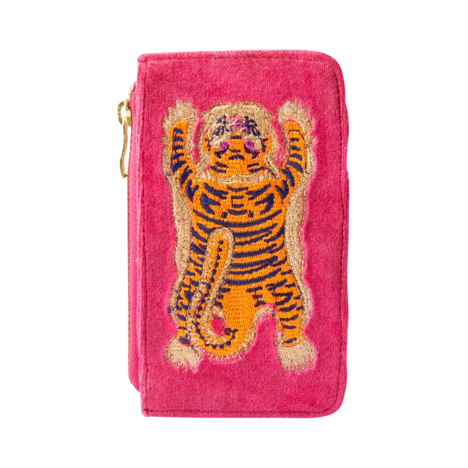 Velvet Card Holder Ikat Tiger Fuchsia