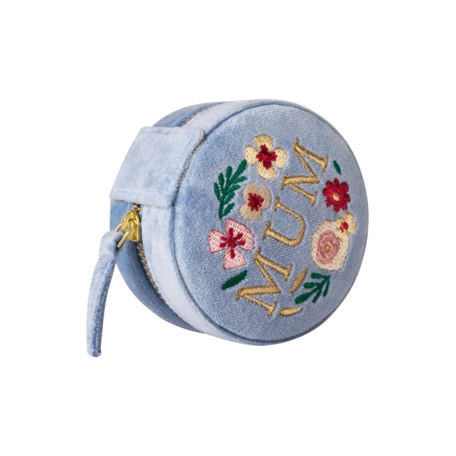 Lovely Mum Denim Blue Round Velvet Jewelry Box