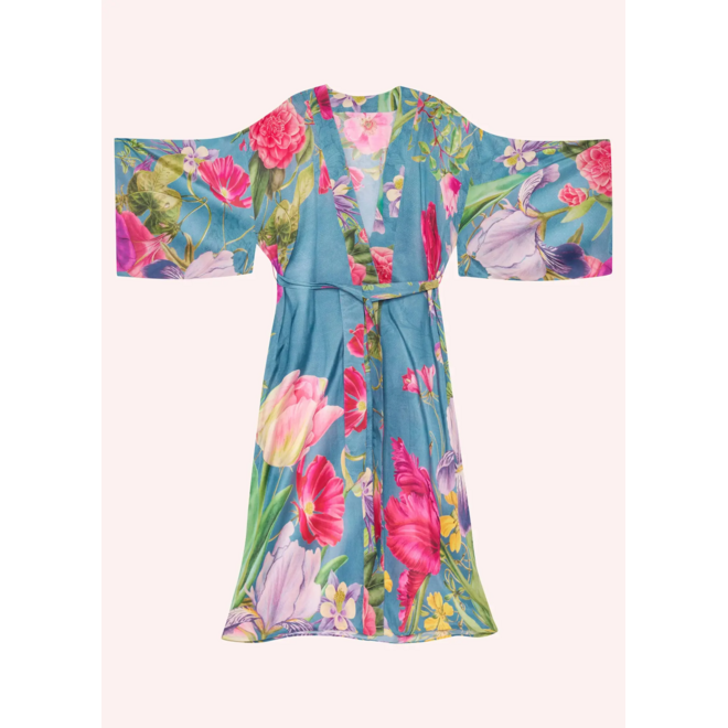 Floral Study Denim Blue Kimono Gown