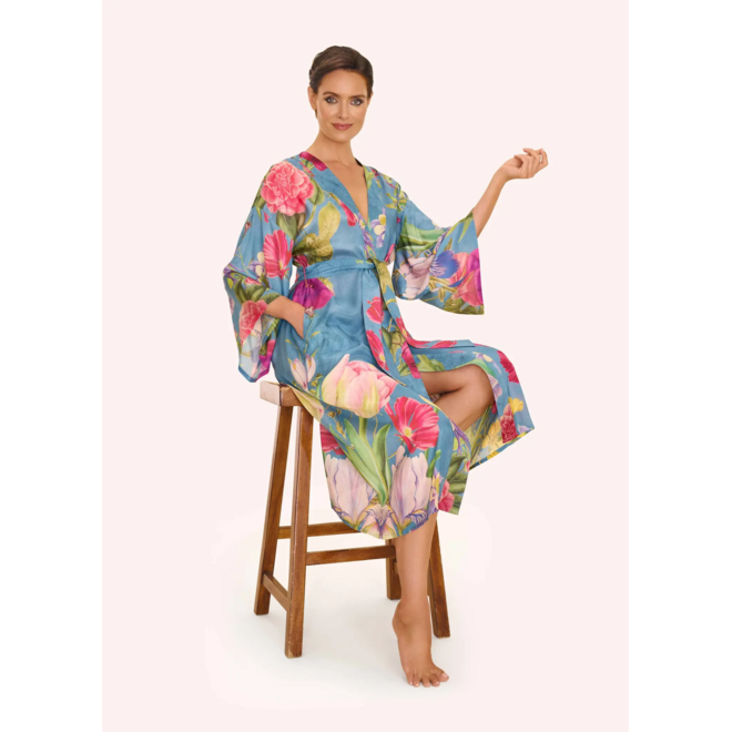 Floral Study Denim Blue Kimono Gown