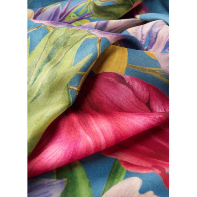 Floral Study Denim Blue Kimono Gown