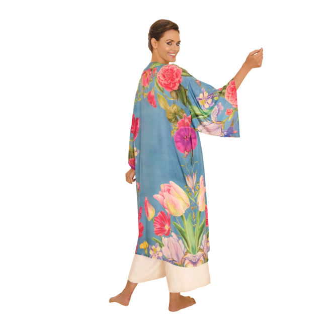Floral Study Denim Blue Kimono Gown