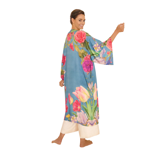 Floral Study Denim Blue Kimono Gown