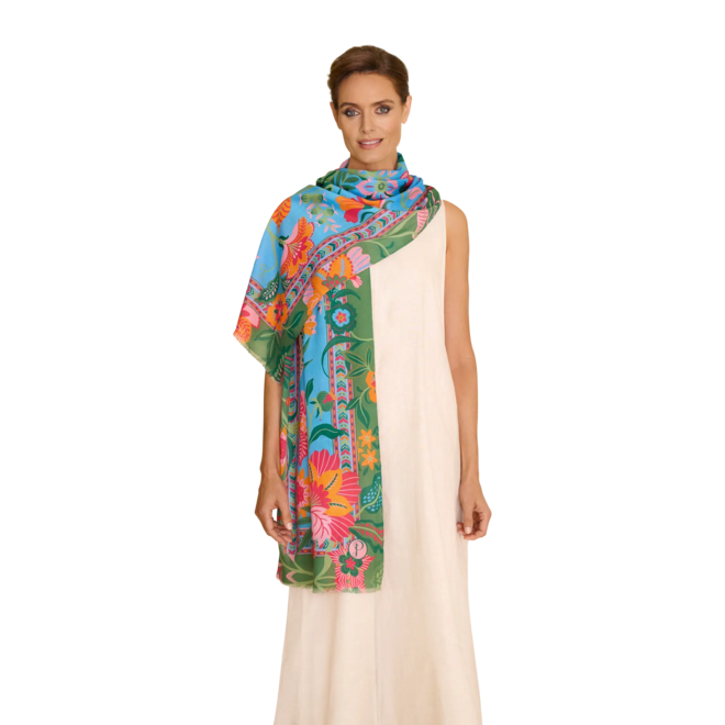 Folky Floral Cornflower Blue Scarf