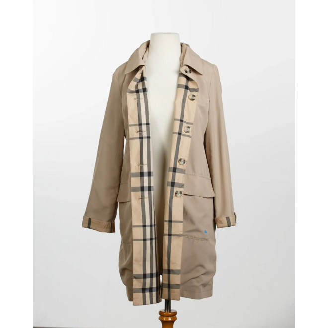 Camel & Plaid Rain Trench Coat with Detachable Hood