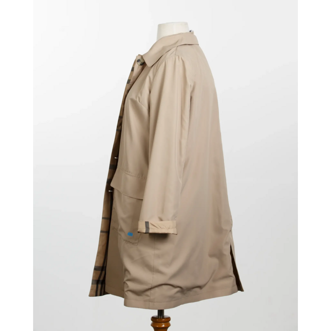 Camel & Plaid Rain Trench Coat with Detachable Hood
